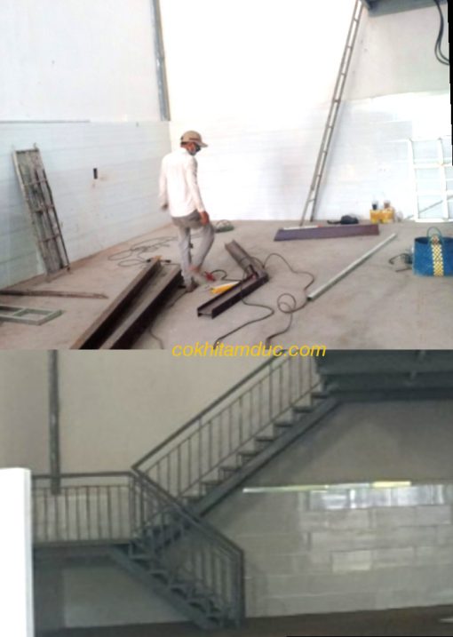 Cầu thang sắt nhà xưởng. Trước và sau khi làm cầu thang
