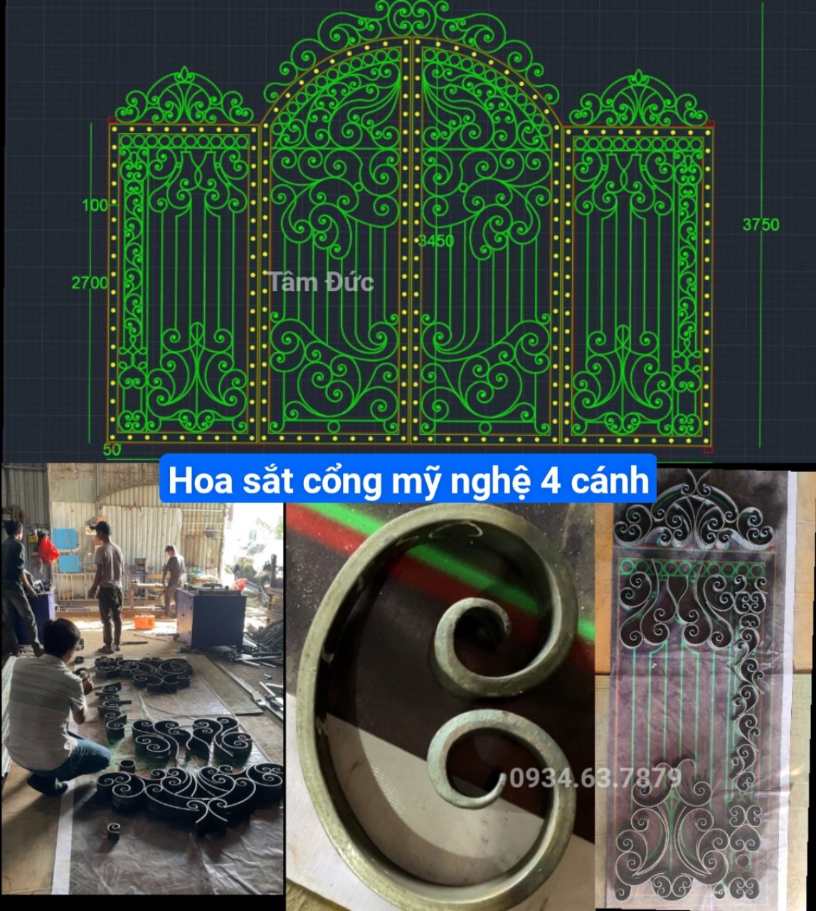 Hoa văn cổng sắt nghệ thuật 4 cánh bằng sắt la 4 rèn thủ công tỉ mỉ, sắc nét Hoa văn cổng sắt nghệ thuật 4 cánh bằng sắt la 4 rèn thủ công tỉ mỉ, sắc nét